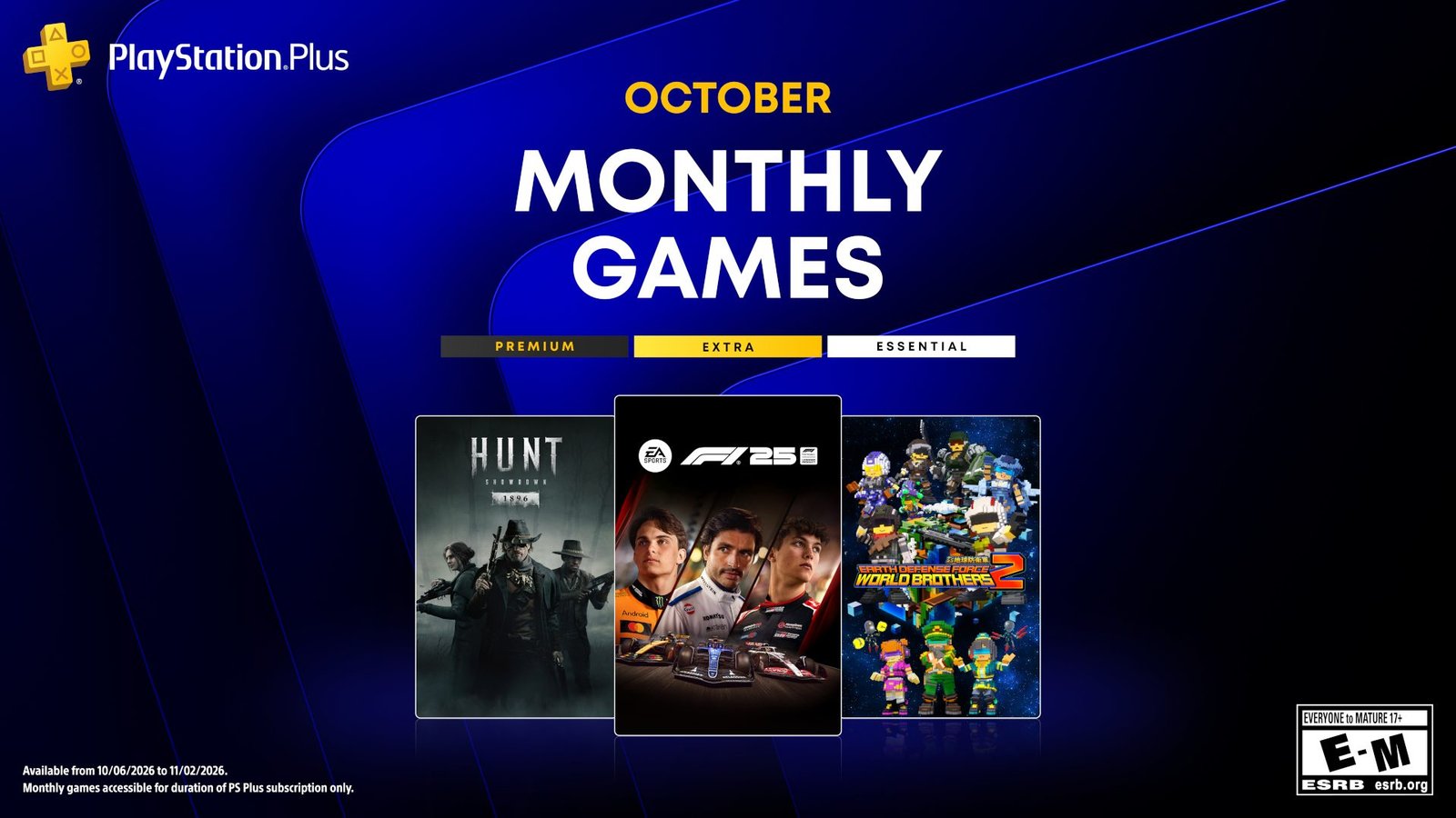 PlayStation Plus October Games Include F1 25 and Hunt